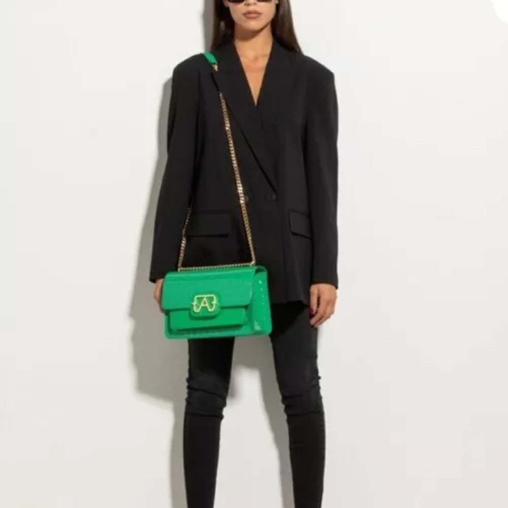 Arcadia gold chain green patent leather Italian bag made in Italy